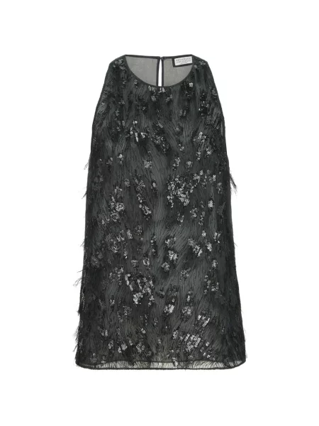 Top Brunello Cucinelli cu broderie de mătase negru