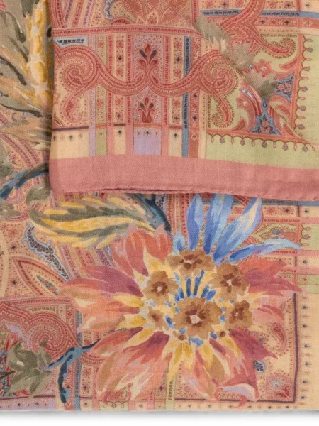 Fular Etro cu model floral cu imagine roz