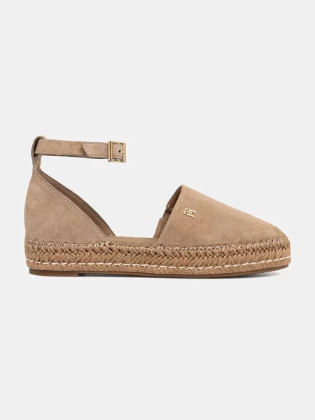 Tommy Hilfiger espadrile s platformo semišaste TH PLATFORM ESPAD SUEDE STRAP bež