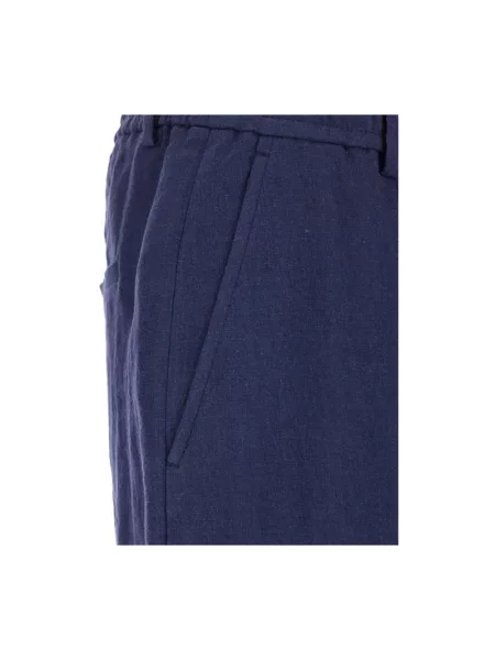 Lniane spodnie Emporio Armani niebieskie