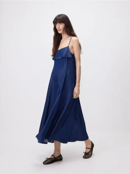 Reserved Сукня міді з ліоцеллу темно-синій синя