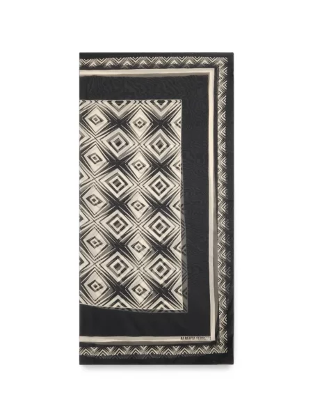 Fular Alberta Ferretti de mătase cu imagine cu imprimeu geometric negru
