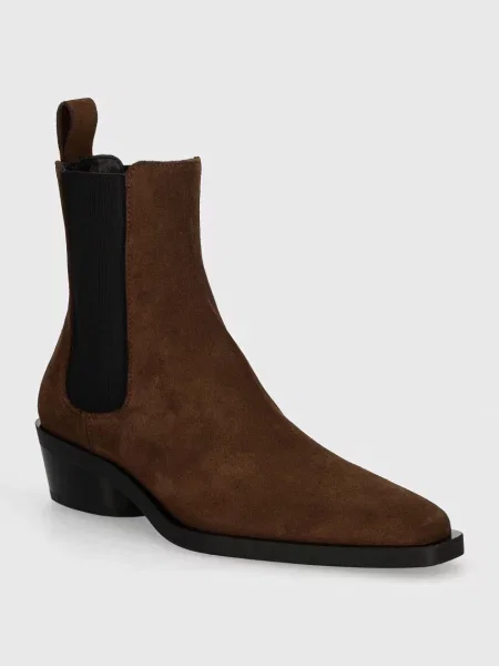 Proenza Schouler botine din piele intoarsa Bronco femei cu plat maro