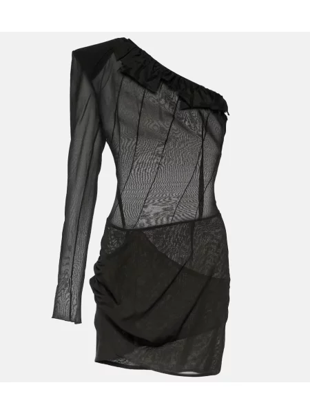 Jedwabna sukienka The Mannei na jednym ramieniu czarna