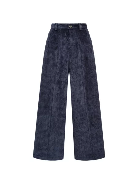 Pantaloni palazzo Maliparmi de catifea cord albastru