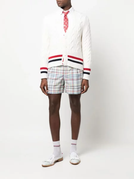 Cardigan Thom Browne tricotate cu decolteu în V alb