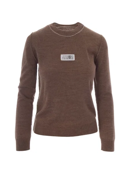 Pulover Mm6 Maison Margiela cu decolteu rotund cu autograf maro