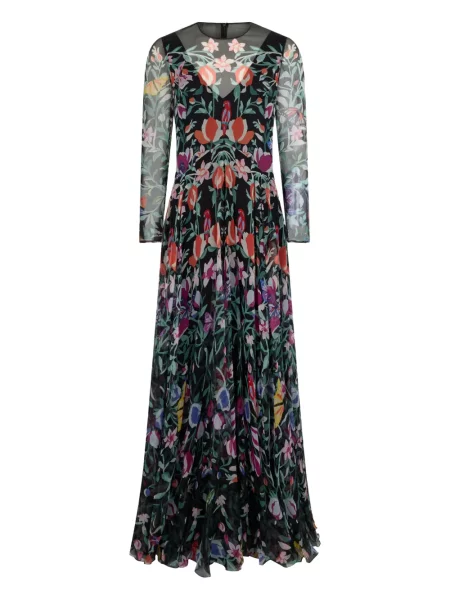 Rochie maxi Valentino Garavani cu model floral până la genunchi de costum negru