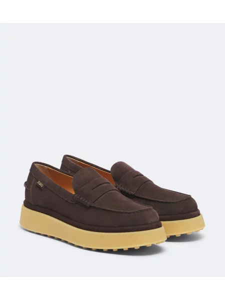 Pantofi loafer Tod's din piele de căprioară cu platformă maro
