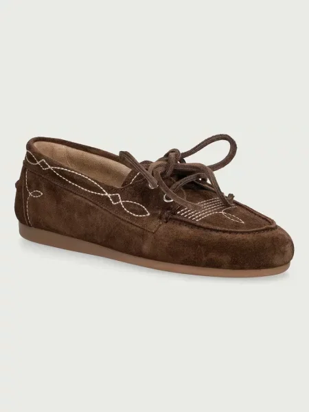 Posa loafers slip-on pentru femei din piele întoarsă Boat Loafer Prairie maro