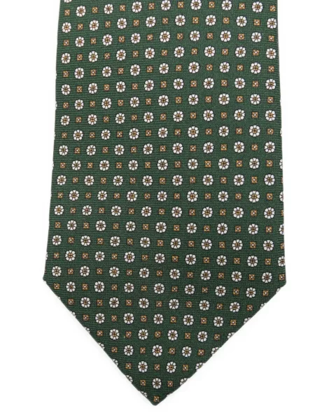 Cravată Kiton cu model floral cu imagine verde