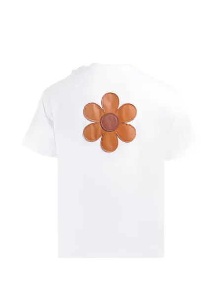 Kožené květinové tričko Maison Hideout bílé