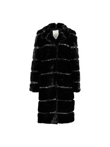 Lniany długi płaszcz Valentino Garavani elegancki czarny