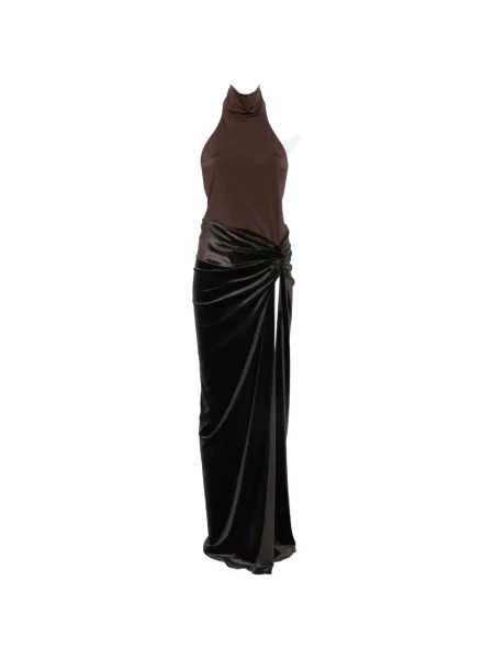 Rochie maxi The Andamane cu gât halter cu spatele deschis maro