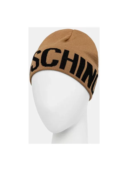 Moschino czapka z wełną beżowy brązowa