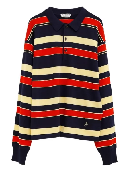 Polo Jw Anderson cu broderie cu dungi albastru