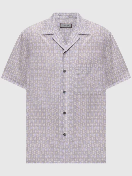 Сорочка прямого крою у візерунок Canali блакитна