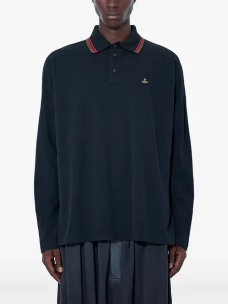 Lung tricou polo Vivienne Westwood cu broderie negru