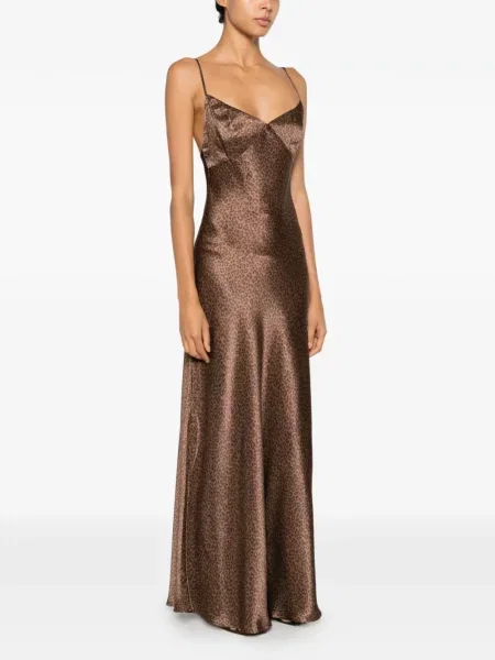 Rochie maxi Mc2 Saint Barth de mătase cu imagine cu model leopard maro