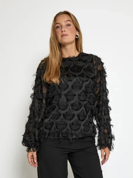 Top Peppercorn cu mâneci lungi lung negru
