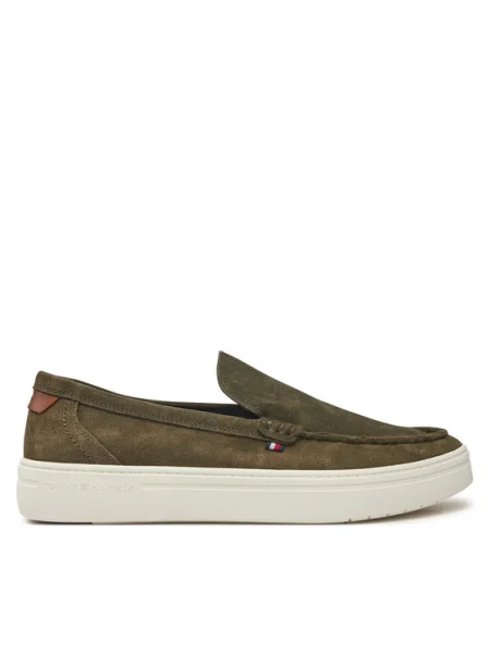 Велурени мокасини Tommy Hilfiger MODERN LIGHT HYBRID SUEDE LOAFER зелено