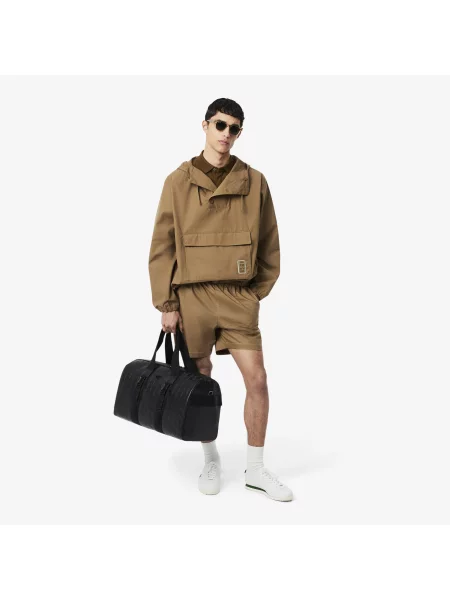 Lacoste Wodoodporna Kurtka Canvas Z Półsuwakiem Z Naszywką brązowa