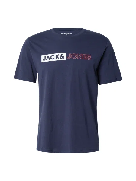JACK & JONES Tricou albastru marin / roșu alb