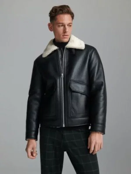 Sinsay Kurtka sherpa z imitacji skóry czarny