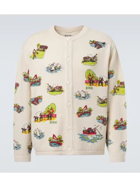 Cardigan Bode de lână cu mărgele bej