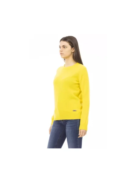Sweter Baldinini z kaszmiru z dekoltem w serek żółty