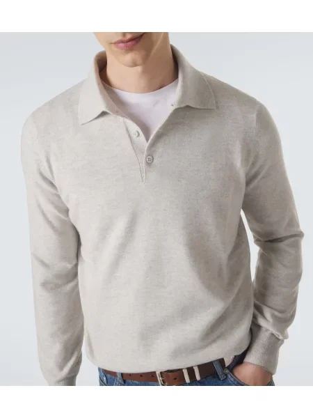 Tricou polo Brunello Cucinelli din cașmir gri