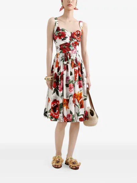 Rochie midi Dolce & Gabbana cu model floral cu imagine până la genunchi alb