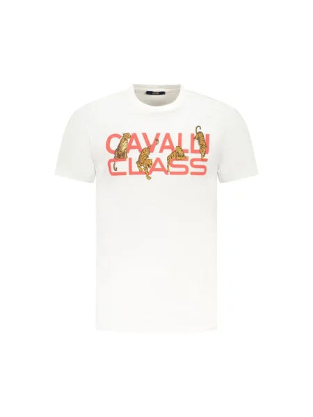 Krótka koszulka Cavalli Class klasyczna biała