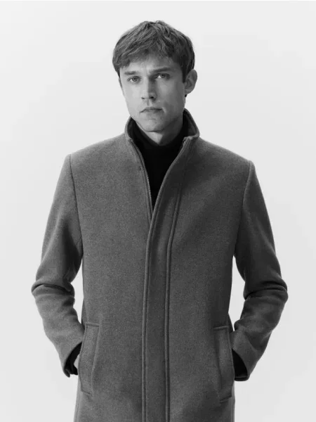 Reserved Długi płaszcz z wełną brązowy