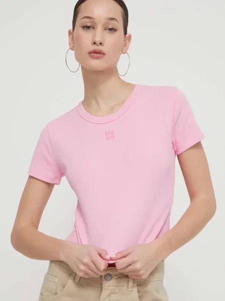 HUGO tricou femei roz alb