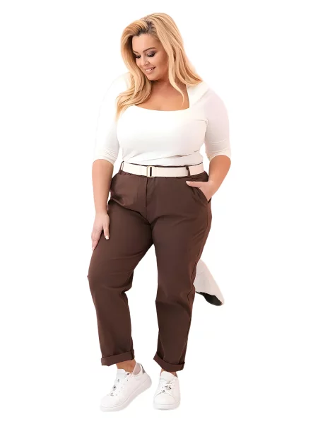 Kesi Włoski Dámske nohavice Plus Size s opaskom hnedý