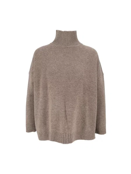 Sweter z golfem Weekend Max Mara wełniany do golfa beżowy