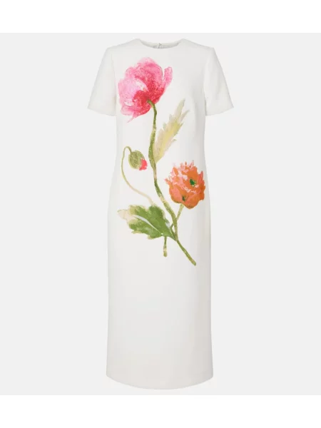 Rochie midi Carolina Herrera cu model floral până la genunchi de costum alb