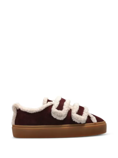 Sneakerși Inuikii cu velcro cu bretele din piele de oaie roșu