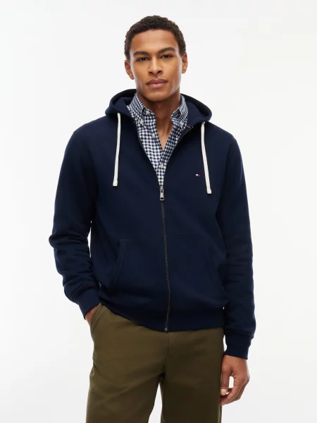 TOMMY HILFIGER Tepláková bunda ESSENTIAL námornícka modrá