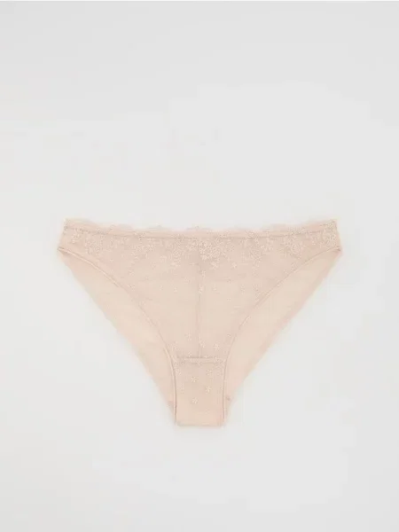 Reserved Majtki typu bikini z haftem kremowy