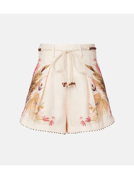Lniane szorty Zimmermann w kwiatki z koralikami