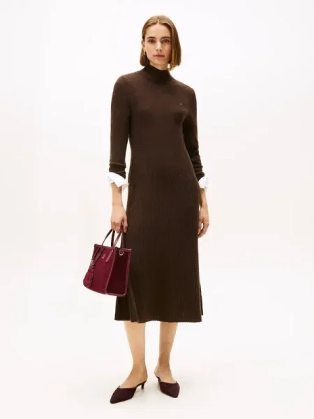 Tommy Hilfiger De lână rochie MOCK-NK maro