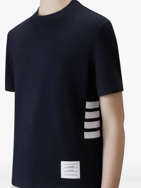 Tricou Thom Browne cu dungi cu decolteu rotund albastru