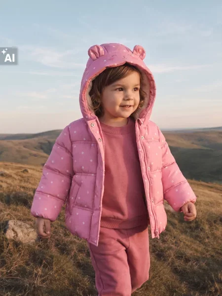 Sinsay Prošívaná bunda s oušky a motivem kočky růžová