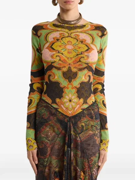 Top Etro cu model floral cu imagine lung verde