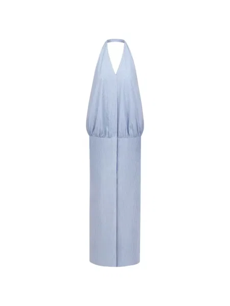 Rochie maxi The Arkow cu dungi cu gât halter albastru