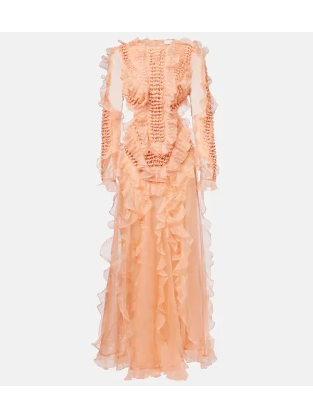 Rochie maxi Zimmermann de mătase cu volane de costum portocaliu