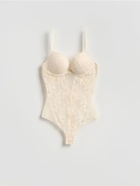 Reserved Мереживне боді кремовий 
