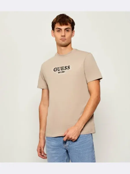 GUESS Tricou maro deschis negru